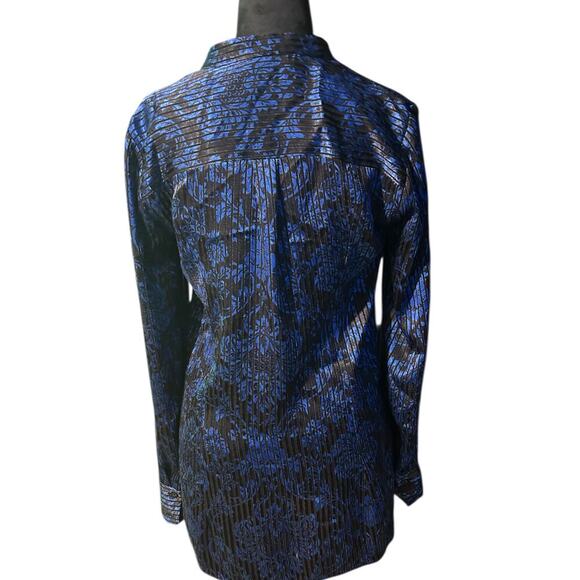 Alice + Olivia Amos Side Slit Blouse Blue Floral Size XS - Picture 4 of 7